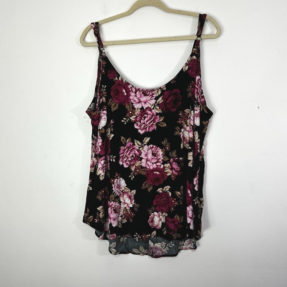 Torrid New Essential Cami Black Purple Womens 3 Floral Rayon Tank‎ Camisole 3X - Picture 5 of 9